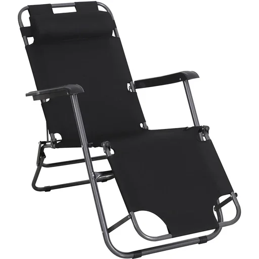 "Sonnenliege mit Kissen, Klappbare Strandliege, 2-Stufige Gartenliege , 2-in-1 Relaxliege, Metall + Oxfordstoff, Schwarz image"