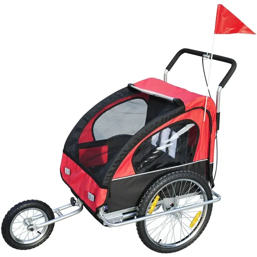 "2 in1 Jogger Kinderanhänger Radanhänger Rot-schwarz image"