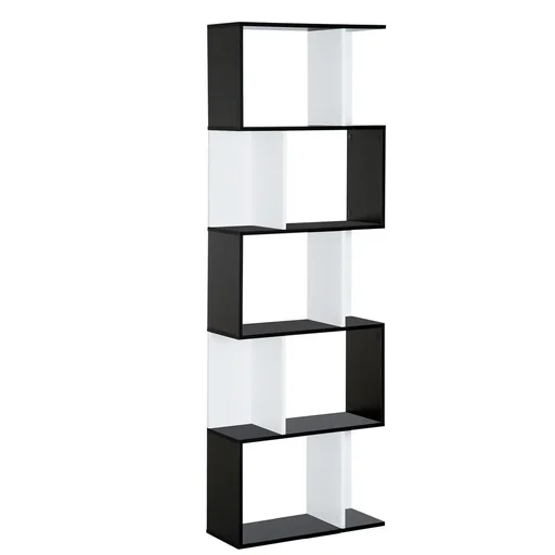 "Bücherregal S-förmig Ausstellungsregal Standregal 5-stöckiger moderner Raumteiler Spanplatte Schwarz 60 x 24 x 184,5 cm image"