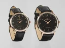 Edles Herren und Damen Uhrenset in Rosegold Optik mit Echtleder-Armband