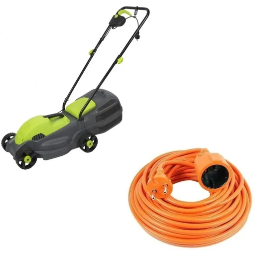 "Garten-Elektrorasenmäher 1100 Watt Trichter 30L - Schnittbreite 320mm + INCL Vekto Verlängerungskabel 10 Meter 2500 Watt image"