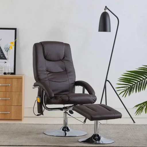 "Massagesitz verstellbar mit Fußhocker Kunstleder braun image"