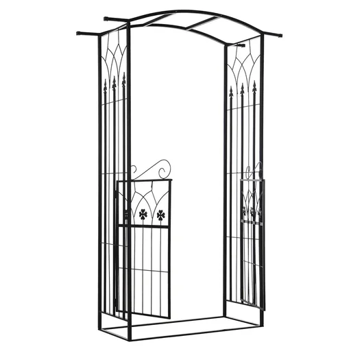 "Pflanzbogen Torbogen mit zwei Türflügel Rankgitter Rankhilfe Garten Bogendach Metall Schwarz 131x 49 x 209 cm image"