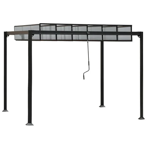 "Gartenpavillon BBQ-Pavillon mit Handkurbel Dach einstellbar wetterfest Aluminium PC-Platte Grau 3 x 3 x 2,25 m image"