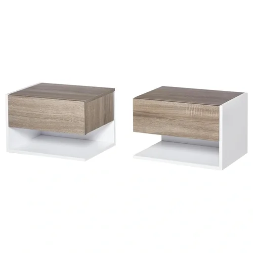 2 tlg. Wandnachttische Nachttisch Wandschrank mit Schublade, Schlafzimmer Nachtkommode, Beistelltisch, Spanplatte, Eiche
