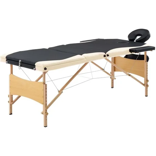 "Klappbarer Massagetisch 3 Zonen Holz schwarz und beige image"