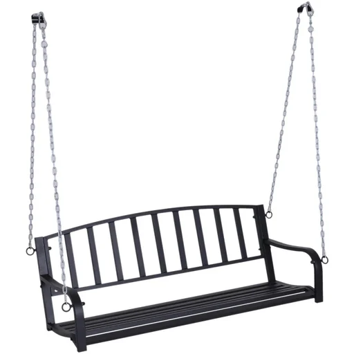 "Hängebank 2-Sitzer Gartenschaukel Schaukelbank Schwebebank mit Ketten Metall Schwarz 128 x 63 x 47 cm image"