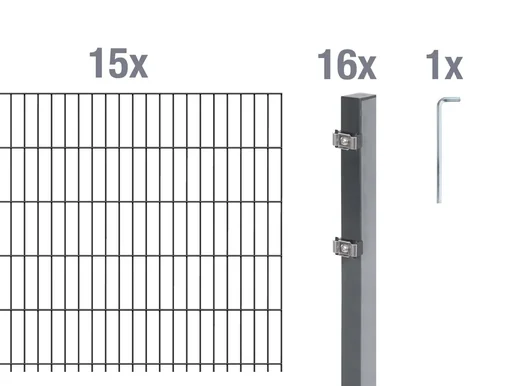 "Doppelstabmattenzaun Komplettset, anthrazit, Höhe 100 cm, Länge 30 m image"