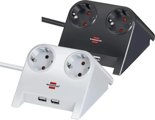 "Power USB 2-fach Tischsteckdose mit 2 USB Ladebuchsen in schwarz image"
