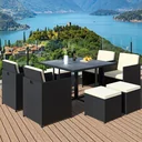 Garten-Set - Lounge-Set 21-tlg. Stühle, Tisch, Kissen, Hocker