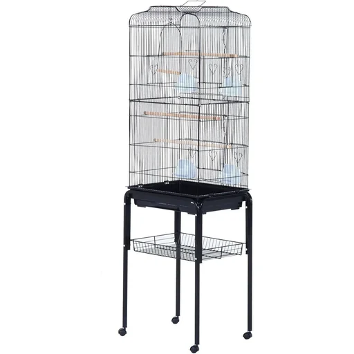 "Vogelhaus Vogelkäfig Vogelvoliere für Papagei Wellensittich Vogelbauer mit rollbarem Ständer Schwarz 47,5x37x153cm image"