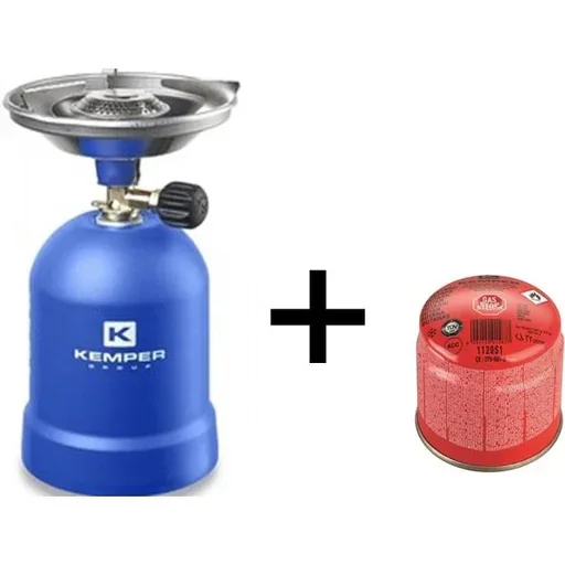 "Gaskocher mit Windschutz 1200 Watt Blau mit Gastank image"