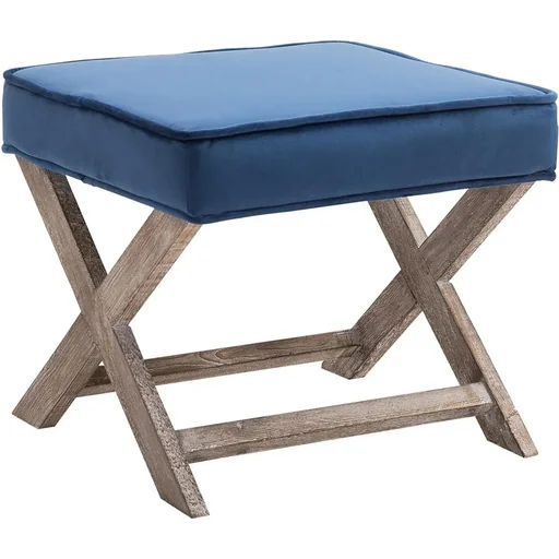 "Fußhocker Sitzhocker Fußbank Sitzbank Chesterfield Polsterhocker Fußablage Samt blau 49,5 x 45 x 41 cm image"