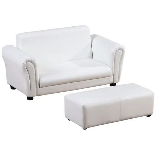 "Kindersessel mit Fußhocker, Kindercouch mit Hocker, Kindersofa, Sofa Sessel, Weiß image"