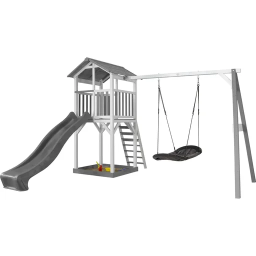 "Beach Tower Spielturm mit Roxy Nestschaukel - Graue Rutsche image"