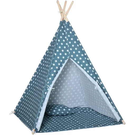 "Tipi-Zelt für Kinder mit Bodenmatte und Kopfkissen, Blau+Weiß, 120 x 120 x 155 cm image"