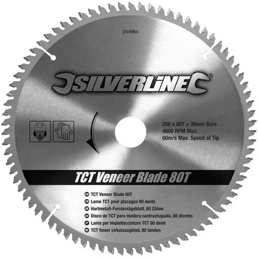 "TCT-Furnierkreissägeblatt, 80 Zähne 250 x 30 - 25, 20 und 16 mm Ringe image"