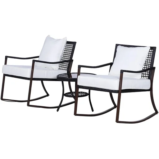"Rattan Schaukelstuhl als 7-tlg. Set braun/cremeweiß image"