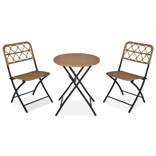"3 tlg. Polyrattan Sitzgruppe Bistroset Balkonset Garnitur 2 Stühlen + Tisch Klappbar Garten Natur image"