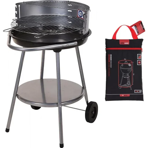 "BBQ Grill auf Rädern - Ø 51,5 cm - Edelstahl - Schwarz Inklusive Schutzhülle image"