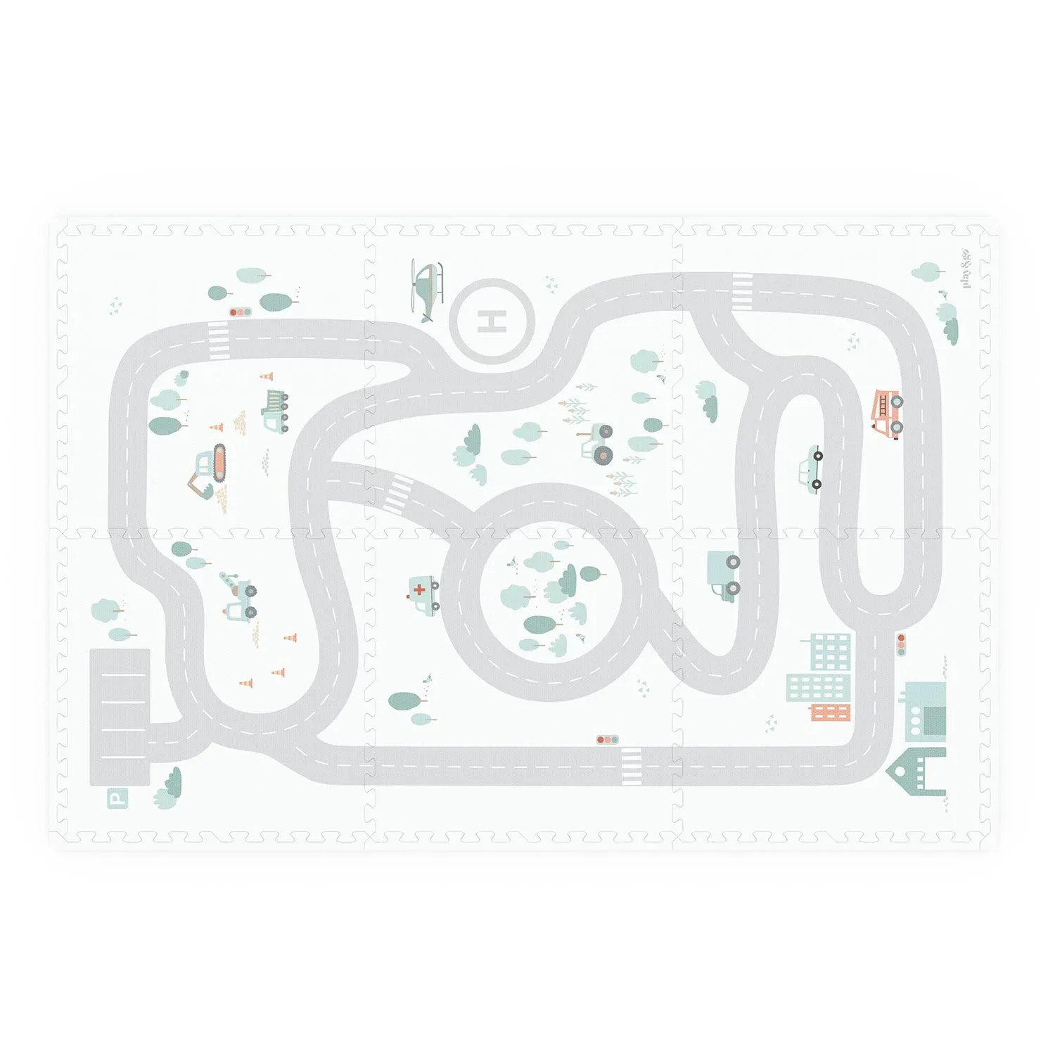 Play&Go Kinderteppich, Puzzlematte, Puzzleteppich - Straßenkarte/Symbole EVA