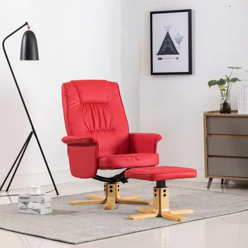 "Sessel mit Fußhocker Kunstleder rot image"