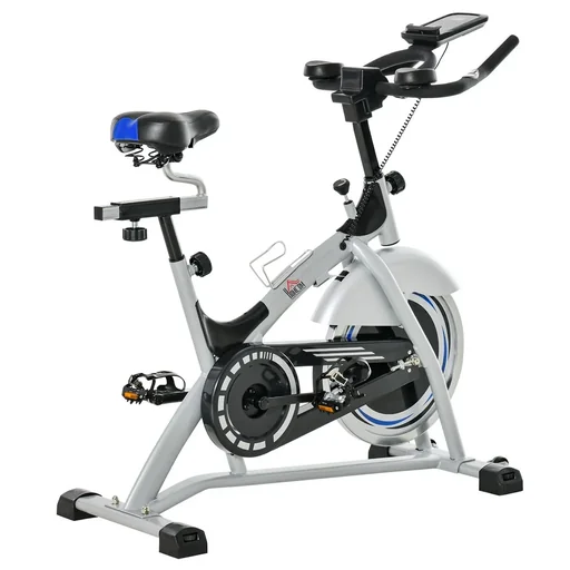 "Ergometer Heimtrainer Fahrradtrainer mit Display Metall ABS Silber+Schwarz 124 x 50 x 111 cm Stufenloser LCD-Display image"