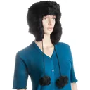 Pelzmütze aus Kunstpelz - Kunstpelzmütze - mit Pompons - Schwarz