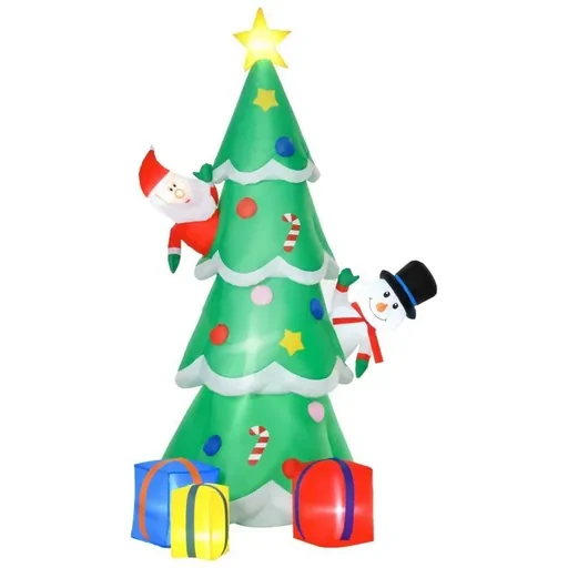 "Aufblasbarer Weihnachtsbaum mit Weihnachtsmann Schneemann und Geschenkbox 210 cm image"