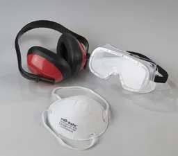 Grobstaubschutzmaske inklusive Schutzbrille und Gehörschutz