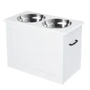 Hunde Fressnapf mit Staumraum 2 Näpfen Futterstation Edelstahlnapf Katzenapf MDF Edelstahl Weiß 60 x 30 x 41 cm