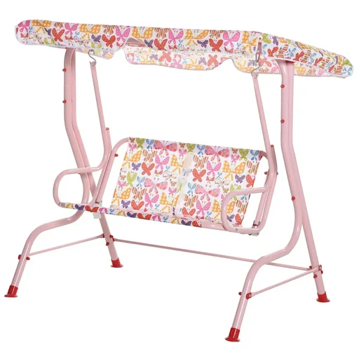 "Kinder Hollywoodschaukel Kinderschaukel mit Sonnendach 2-Sitzer Gartenschaukel für 3-6 Jahre Metall Rosa 110L x 70B x 11 image"