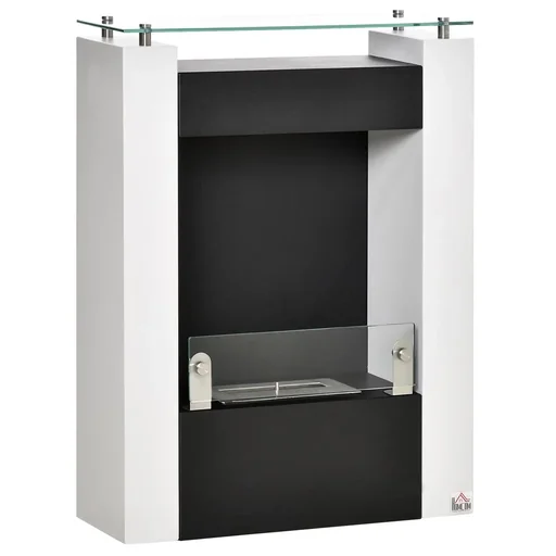 "Ethanol-Kamin Bio-Ethanol-Brenner 2000W 1,5L 3 Std. Stahl Edelstahl gehärtetes Glas Weiß+Schwarz 60 x 20 x 79 cm image"
