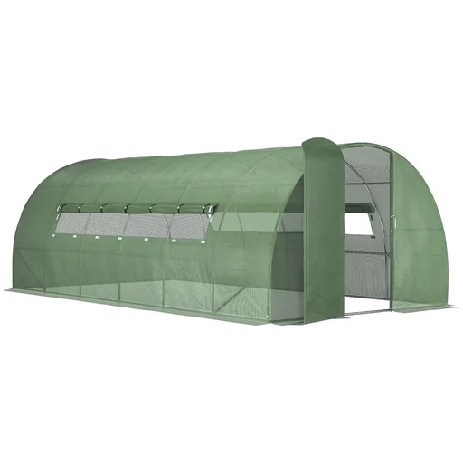 "Foliengewächshaus 6 x 3 x 2 m Tunnel Gewächshaus Treibhaus Pflanzenhaus Folienzelt 2 Fenster Gitterfolie Grün image"