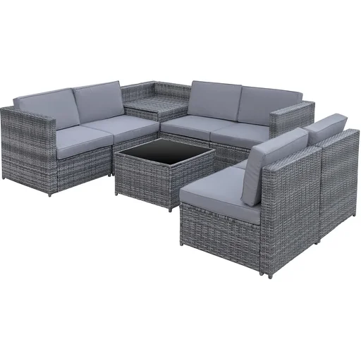 "8-tlg, Polyrattan Gartengarnitur Gartenmöbel Garten-Set Sitzgruppe Loungemöbel Beistelltisch als Aufbewahrungskorb Grau image"