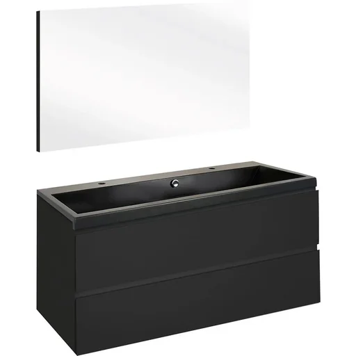 "Concept Badezimmermöbel met spiegel 100cm - schwartz/schwartz image"