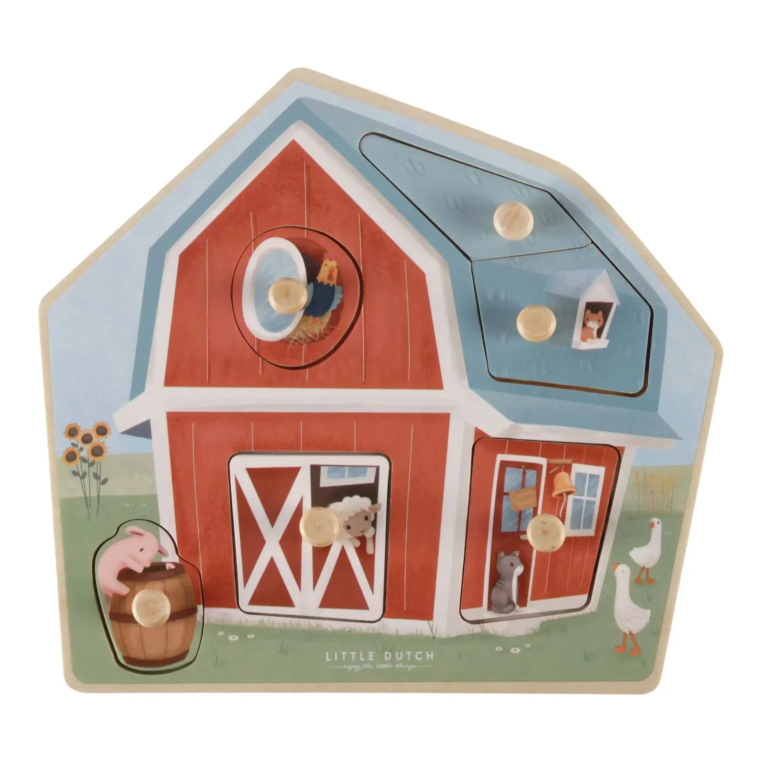 Little Dutch Holzpuzzle, Kinderpuzzle Little Farm - 6 Teile für Kleinkinder ab 1 Jahr