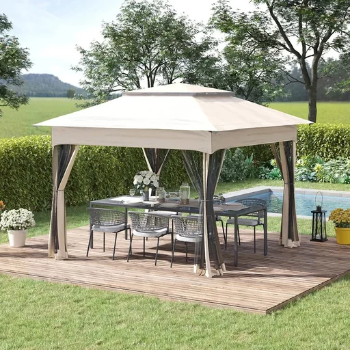"Pop-up-Pavillon Gartenzelt mit Seitenwänden Pop-up-Pavillon cremeweiß 3,25 x 3,25 x 2,65 m image"