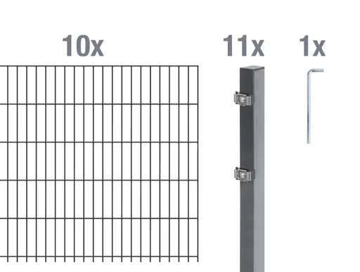 "Doppelstabmattenzaun Komplettset, anthrazit, Höhe 140 cm, Länge 20 m image"