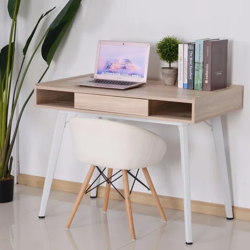 "Schreibtisch Computertisch PC Laptop Bürotisch mit Kabeldurchlass 1 x Schublade 2 x offene Fächer image"