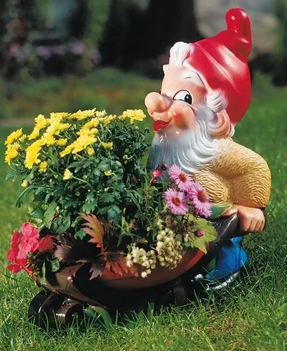 "Bepflanzbarer Zwerg mit Blumenkarre 43 x 45 cm image"