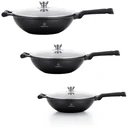 Herenthal 3 teiliges Pfannenset - Wokpfannen - 28cm, 30cm, 32cm - Marmorbeschichtung - Mit Deckel