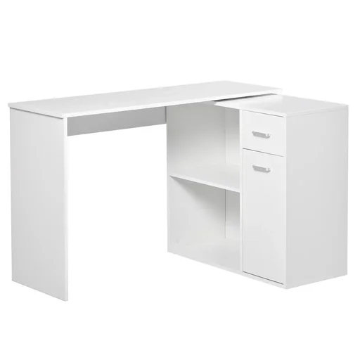"Eckschreibtisch Arbeitstisch Winkelschreibtisch PC-Tisch Computertisch Bürotisch 180-Grad-Design mit Regal und Schublade image"