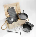 Dutch Oven Set 7-teilig in praktischer Holztransportbox