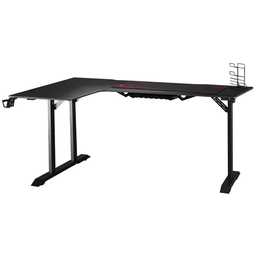 "Gaming Tisch Schreibtisch L-förmige mit Kopfhörerhaken Getränkehalterung Computertisch MDF Metall Schwarz+Rot 168 x 109 image"