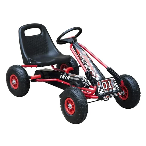 "Go Kart Kinderfahrzeug Tretauto mit Pedal Bremsen für 3-8 Jahre Gummiräder Stahl Rot+Schwarz 101 x 61 x 62 cm image"