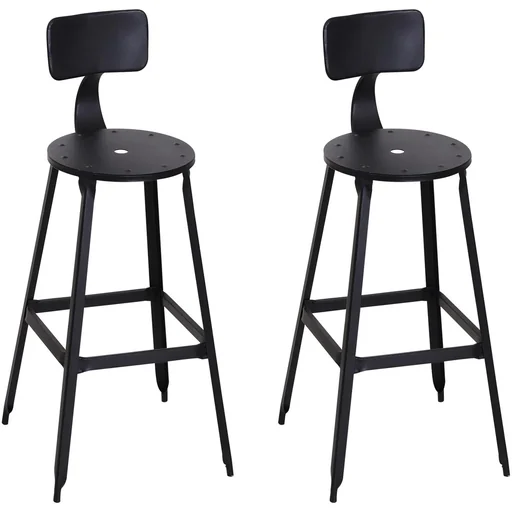 "2er-Set Barhocker Bistrostuhl Küchenhocker mit Antirutschpads mit Rückenlehne Schwarz 46 x 44 x 103 cm image"