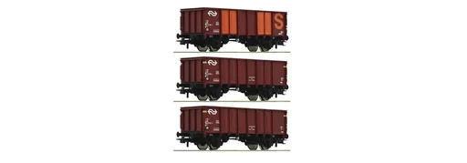 "3er Set offene Güterwagen, Bauart GTOW, der Niederländischen Staatsbahnen image"