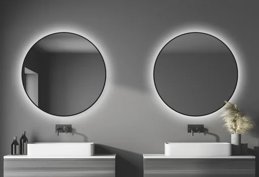"Dekorativer Wandspiegel "Black OROS" - Light mit indirekter LED Beleuchtung Ø 120 cm image"
