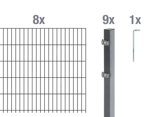 "Doppelstabmattenzaun Komplettset, anthrazit, Höhe 100 cm, Länge 16 m image"